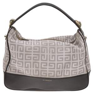 Givenchy Grey/Brown Monogram Canvas and Leather Zip Hobo