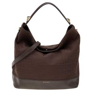 Pre Owned Givenchy Dark Brown Monogram Canvas And Leather Hobo