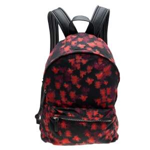 Givenchy Black/Red Floral Print Nylon And Leather Backpack