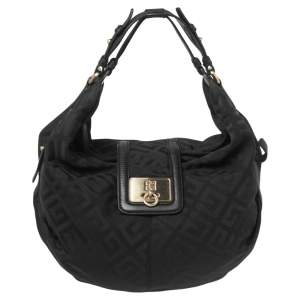 Pre Owned Givenchy Black Monogram Canvas And Leather Hobo