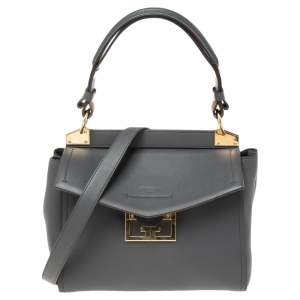 Pre Owned Givenchy Grey Leather Small Mystic Foldover Top Handle Bag