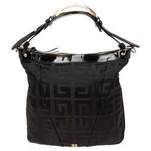 Pre Owned Givenchy Black Monogram Nylon and Patent Leather Metal Handle Hobo