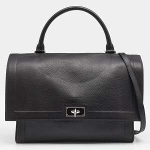 Pre Owned Givenchy Black Leather Shark Tooth Top Handle Bag