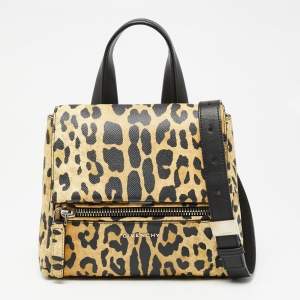 Pre Owned Givenchy Yellow/Black Leopard Print Leather Mini Pandora Pure Top Handle Bag