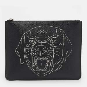 Givenchy Black Rottweiler Line Printed Leather Zip Pouch