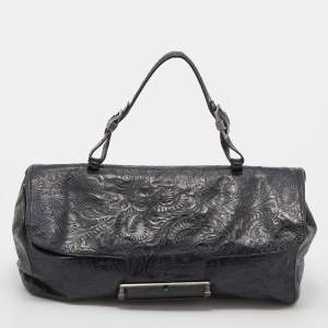 Givenchy Black Paisley Embossed Leather Top Handle Bag