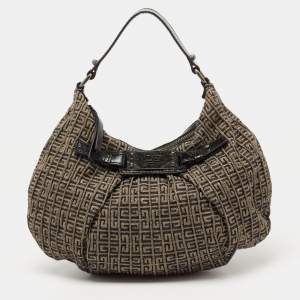 Pre Owned Givenchy Metallic/Black Monogram Canvas And Patent Leather Hobo