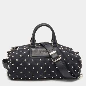 Pre Owned Givenchy Black Studded Nylon Satchel
