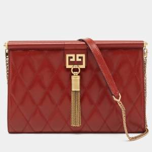Pre Owned Givenchy Rust Red Quilted Leather Medium Gem Shoulder Bag