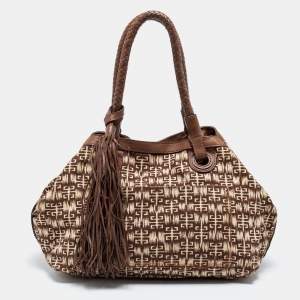Pre Owned Givenchy Brown Monogram Canvas and Leather Tassel Shoulder Bag