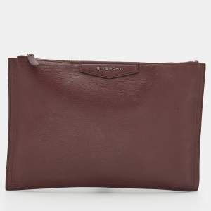 Pre Owned Givenchy Burgundy Leather Medium Antigona Pouch Wallet