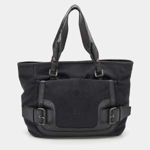 Pre Owned Givenchy Black Canvas and Leather Buckle Detail Tote