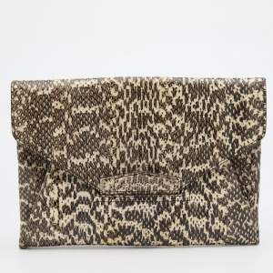 Pre Owned Givenchy Cream/Brown Water Snake Antigona Clutch