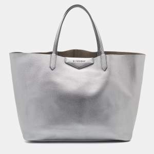 Givenchy Metallic Silver Leather Large Antigona Shopper Tote