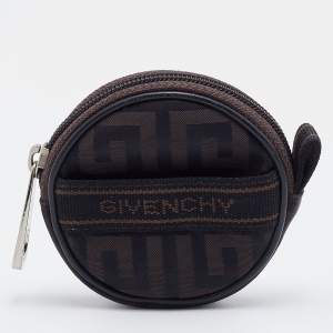 Pre Owned Givenchy Brown Signature Fabric Coin Purse