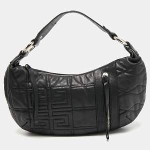 Pre Owned Givenchy Black Monogram Embossed Leather Zip Hobo