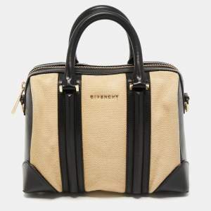 Pre Owned Givenchy Black/Beige Leather and Canvas Small Lucrezia Satchel