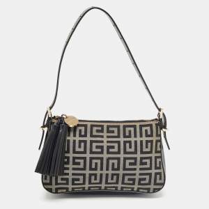 Givenchy Black Monogram Canvas and Leather Tassel Baguette Bag