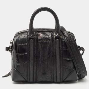 Givenchy Black Croc Embossed and Textured Leather Mini Lucrezia Duffel Bag