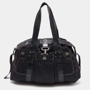 Pre Owned Givenchy Black Signature Nylon and Leather Zip Satchel