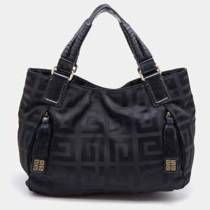 Pre Owned Givenchy Black Signature Nylon and Leather Front Zip Hobo