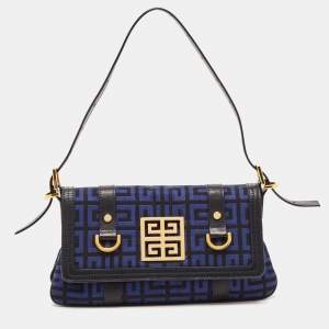 Givenchy Black/Blue Monogram Canvas and Leather Flap Baguette Bag