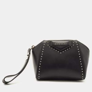 Givenchy Black Leather Studded Antigona Wristlet Clutch
