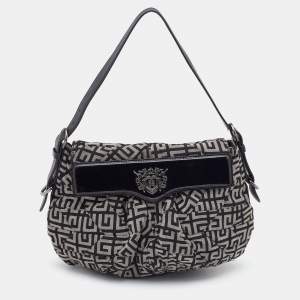Pre Owned Givenchy Grey/Black Monogram Canvas and Patent Leather Hobo