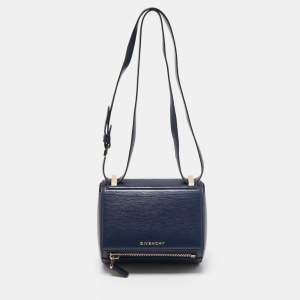 Givenchy Navy Blue Leather Mini Pandora Box Crossbody Bag
