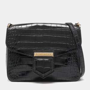 Pre Owned Givenchy Black Croc Embossed Leather Nobile Crossbody Bag 