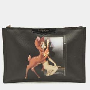 Givenchy Black Leather Graphic Print Zip Pouch