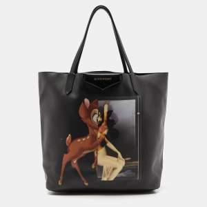 Pre Owned Givenchy Black Bambi Print Coated Canvas and Leather Antigona Shopper Tote