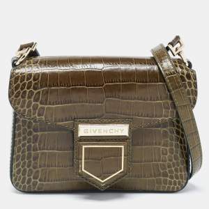Givenchy Green Croc Embossed Leather Nobile Crossbody Bag