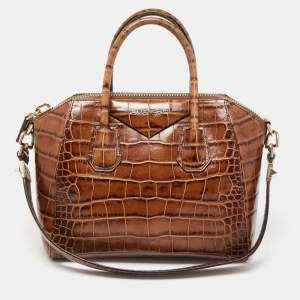 Pre Owned Givenchy Brown Croc Embossed Leather Small Antigona Satchel