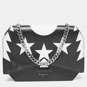 Givenchy Black/White Leather Star Bow Cut Flap Crossbody Bag