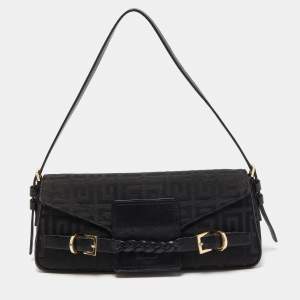 Givenchy Black Monogram Canvas and Leather Braided Flap Baguette Bag