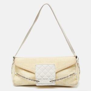 Givenchy Yellow/White Monogram Canvas and Leather Chain Detail Baguette Bag