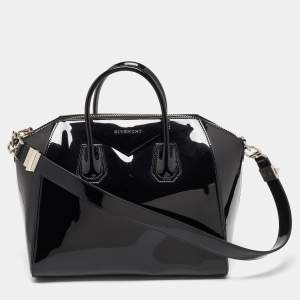 Pre Owned Givenchy Black Patent Leather Medium Antigona Satchel