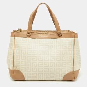 Givenchy Beige/Cream Monogram Coated Canvas and Leather Double Zip Tote