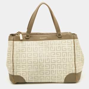 Pre Owned Givenchy Grey/Off White Monogram Coated Canvas and Leather Double Zip Tote