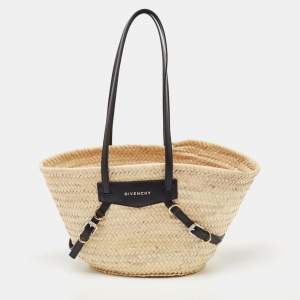 Givenchy Black/Natural Raffia and Leather Small Voyou Basket Bag