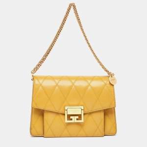 Givenchy Mustard Quilted Leather Small GV3 Shoulder Bag