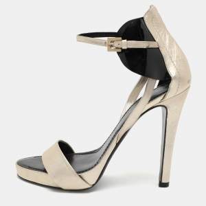 Givenchy Gold/Black Leather Ankle Strap Sandals Size 40