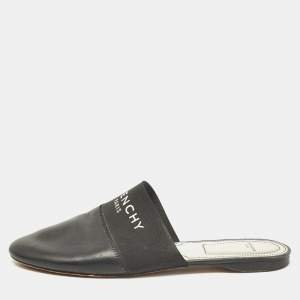 Givenchy Black Leather and Logo Elastic Bedford Flat Mules Size 40