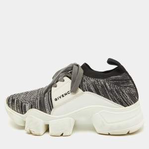 Givenchy Grey/White Knit Fabric and Rubber Jaw Low Top Sneakers Size 38