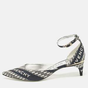 Givenchy Navy Blue/White Canvas Pointed Toe Ankle Strap Pumps Size 35