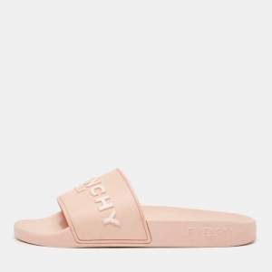 Givenchy Pink Rubber Logo Flat Slides Size 40