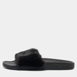 Givenchy Black Mink Fur Flat Slides Size 39