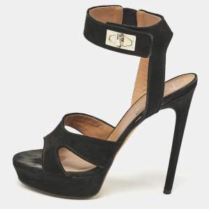 Givenchy Black Suede Shark Lock Ankle Strap Sandals Size 40