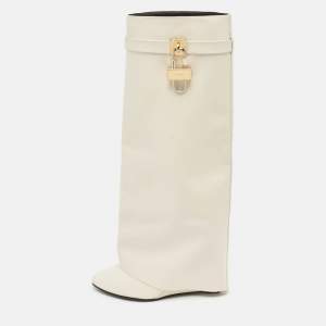 Givenchy White Leather Shark Lock Knee Length Boots Size 39